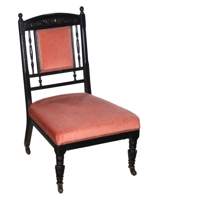 Movement Victorian Antique Ebonised Bedroom Boudoir Nursing Chair